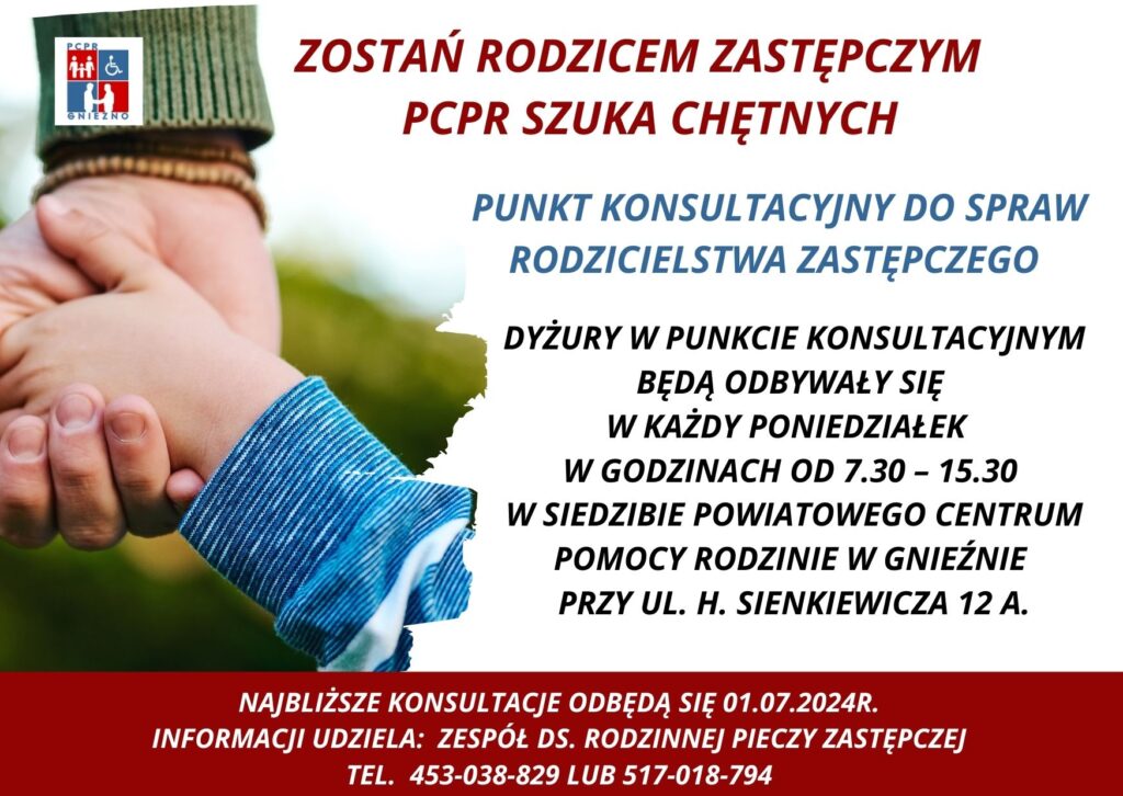 Plakat z informacją -  PCPR szuka rodziców zastępczych